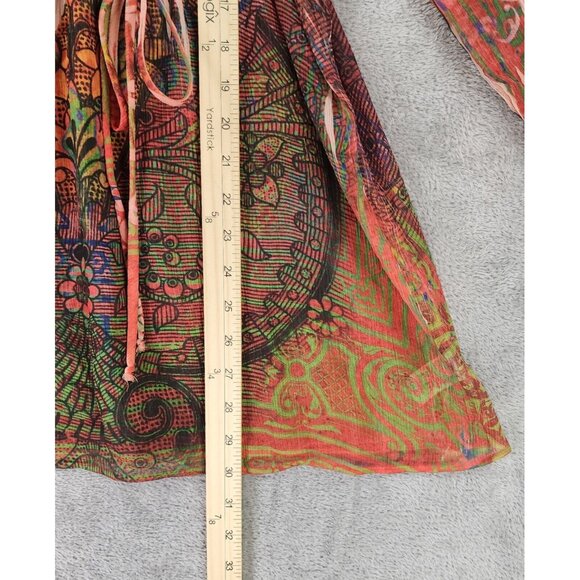 BLEU Shirt Womens Medium Multicolor Paisley Beaded Boho Long Sleeve Tunic Blouse - Picture 5 of 11